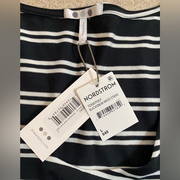 Three Dots Black and White Stripe Scoop Neck Long Sleeve Top Size L - Picture 5 of 11